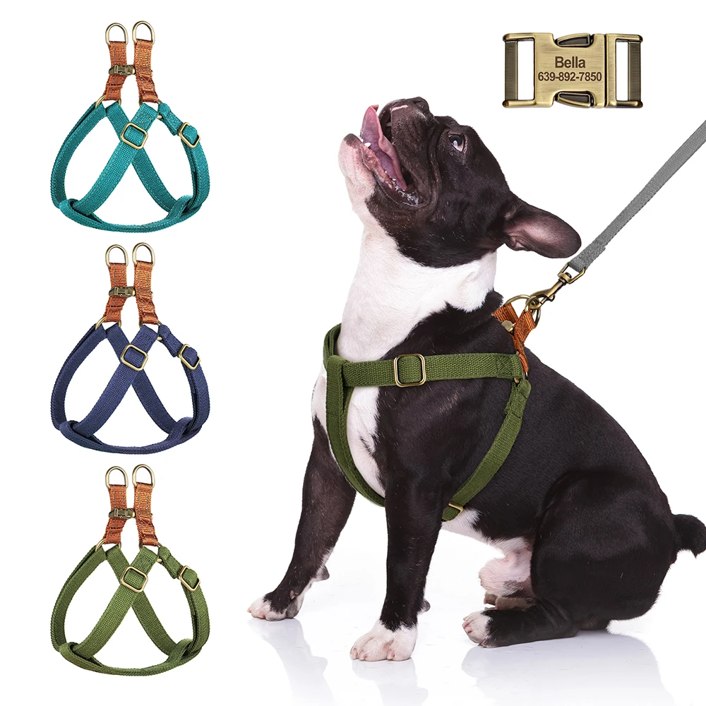 Nieuwe Custom Hondentuig Reflecterende Nylon Hondenharnassen Vest Gratis Gegraveerde Huisdier Id Tag Harnassen Voor Kleine Middelgrote Honden Mopshond