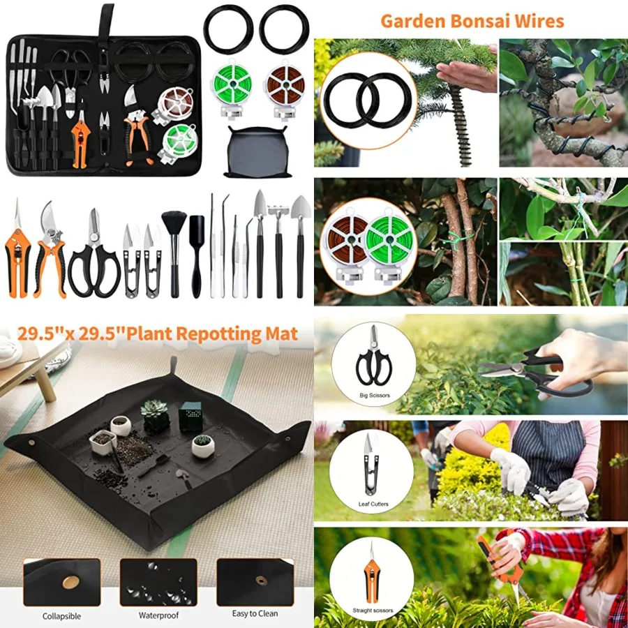 

Bonsai Tools Set, 20 Pcs Gardening Succulent Tree Indoor Beginner Tool Kit, Include 262 Feet Bonsai Wire, 29.5"x29.5" Plant Rep