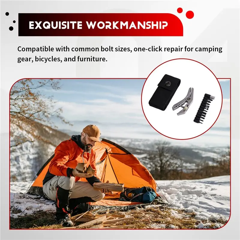 M12K-Portable Pocket Wrench Plier 5-In-1 Metal Multi-Function Tool- Everyday Carry Gear For Outdoor Camping Daily DIY Projects