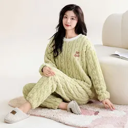 Big size M-5XL Women Flannel Pajamas Set Winter Thick Warm Female Pyjama