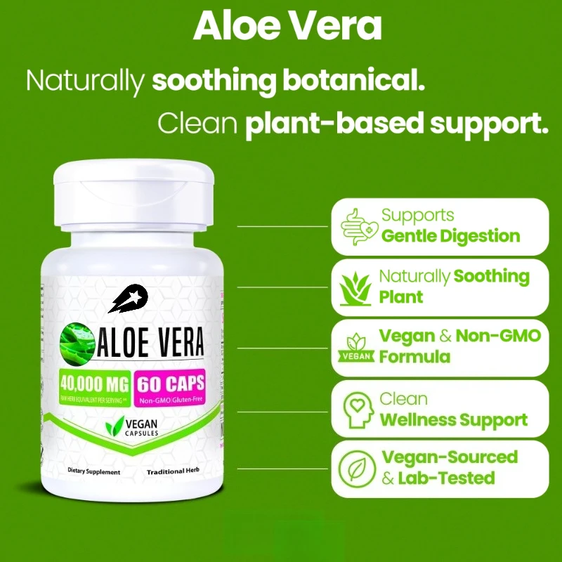 Aloe Vera Extract Capsules - Helps Cleanse and Detoxify The Colon, Burn Fat, Maintain Stomach Acid Balance, and Boost Immunity
