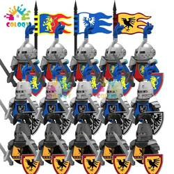 Kids Toys Medieval Knights Building Blocks War Horse Cavalry Mini Action Figures Flag Helmet Armor Toys For Kids Christmas Gifts