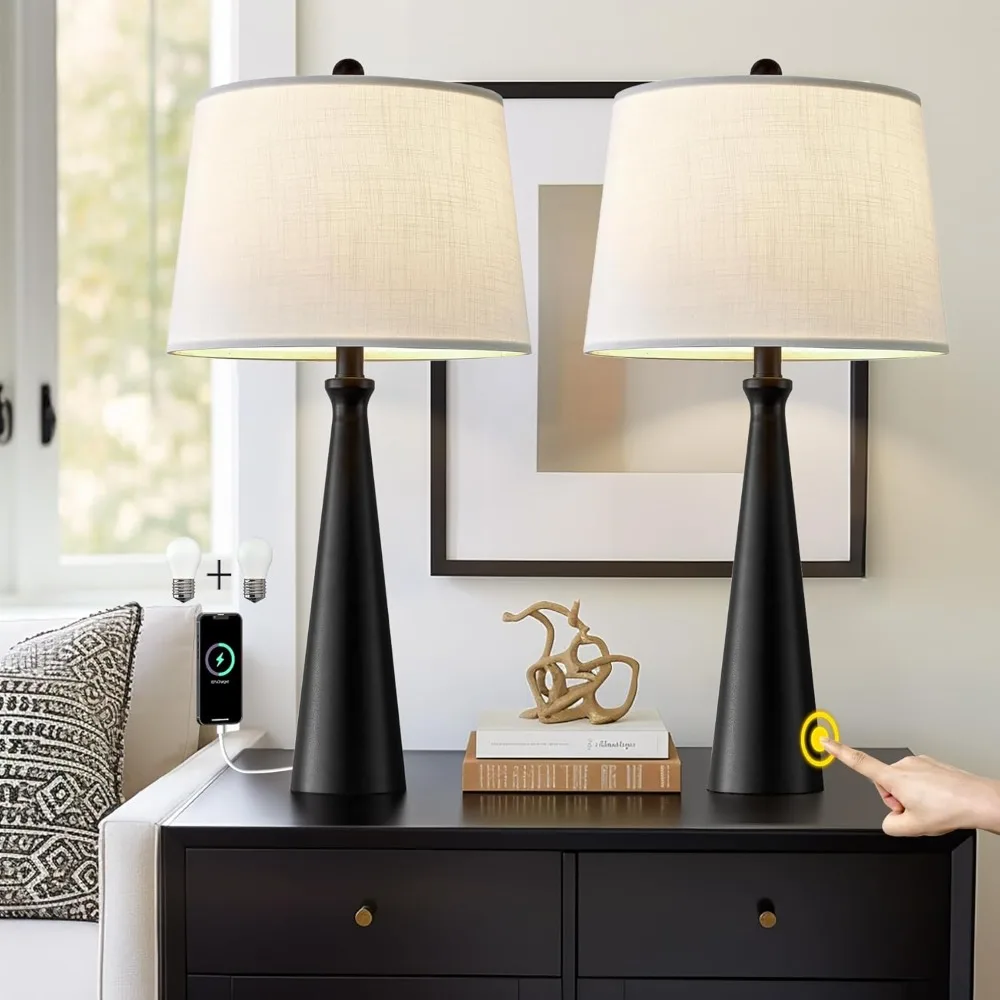 

Oneach 25.75" Table Lamps Set of 2 for Living Room Bedroom, Bedside Lamp 3-Way Dimmable Touch Control, Modern Black Nightstand L