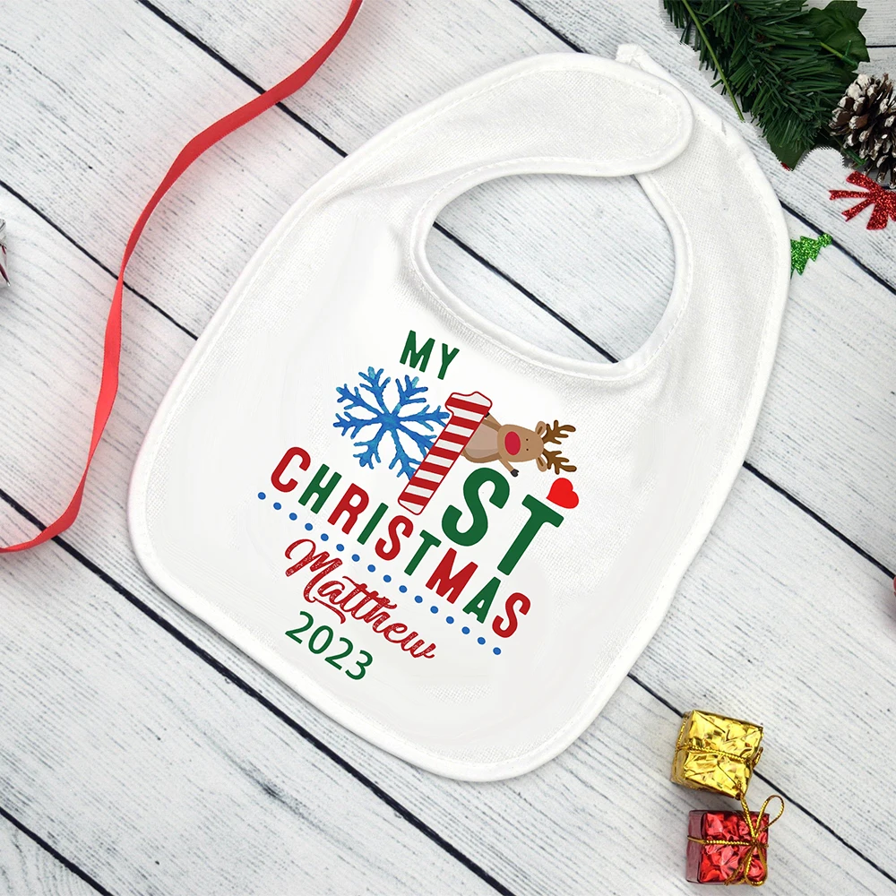 Custom Deer with Name Christmas Baby Bibs Personalised Boy Girl Cotton Bib Newborn Saliva Towel Cute Print Bib Baby Xmas Gifts