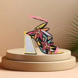 Colore misto sandali stile strano fiore Decor taglio tacco alto scarpe Open Toe per le donne scarpe di grandi dimensioni 2024 Zapatos Para Mujere