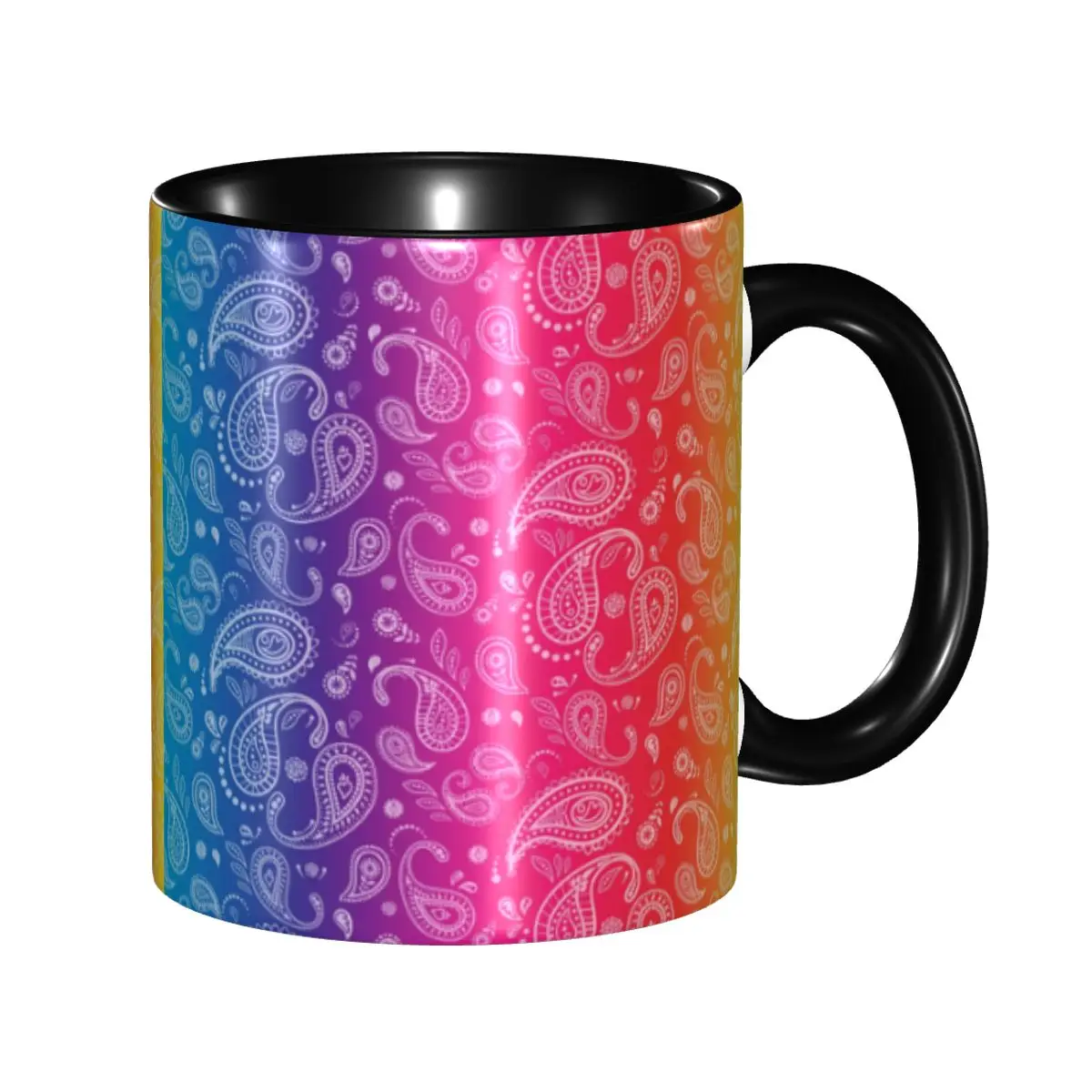 

Personalized Paisley Rainbow Mugs DIY Bohemian Floral Style Ceramic Tea Milk Coffee Cups
