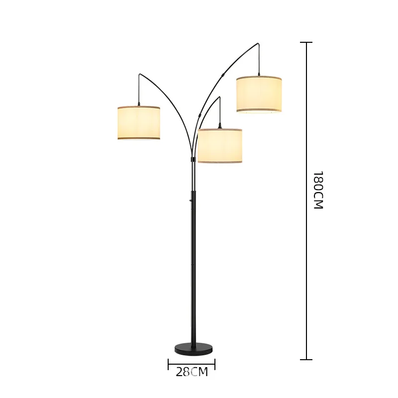 American country floor lamp living room study bedroom creative and simple three-head rattan cloth cover adjustable angle fishing