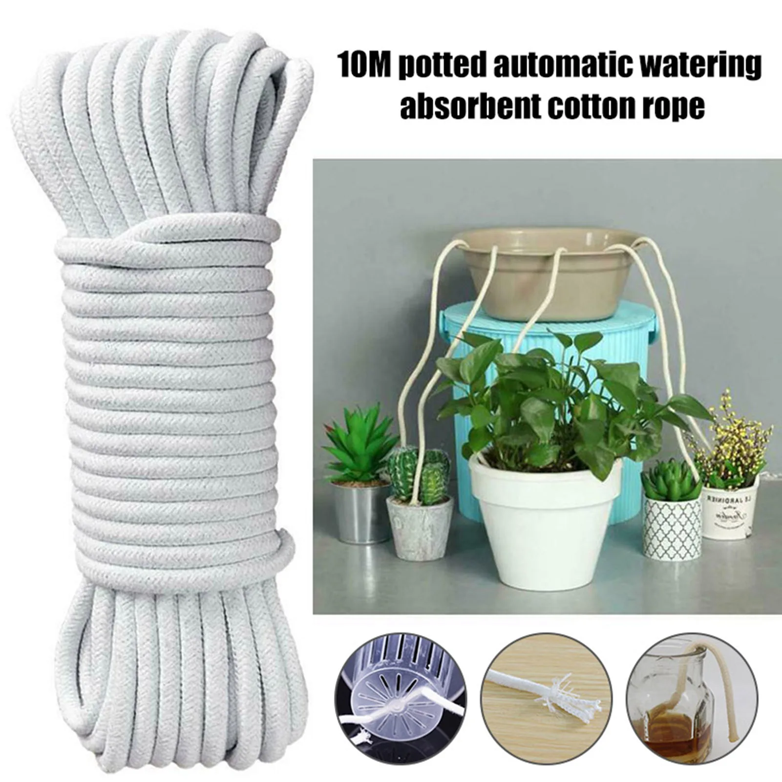 10m Natural Cotton Rope DIIY Automatic Watering Device System Suitable for Herbs African Violets