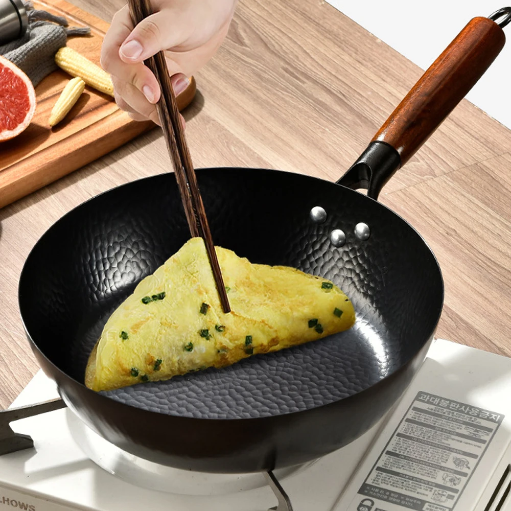 

28cm Wok Pan Steak Cooking Pot Non Stick Pancake Pans Handmade Cast Iron Frying Gas Stove Induction Kitchen Cookware Wok Pan