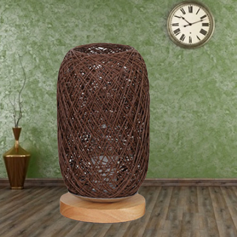 

LED Ma Ball Table Lamp 3W Bright Light Bedside Lamps Nightstand Desk Hemp Rope Shade Energy Saving Rubber Wood Base Small Night