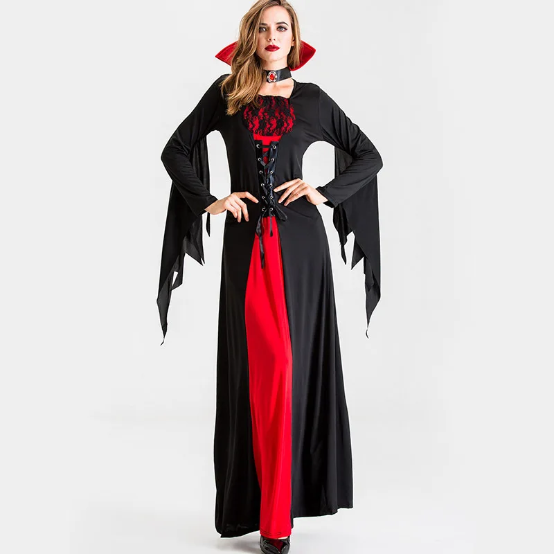 

New women Europe and the United States Halloween demon vampire ghost bride death wizard costume performance costume retro court