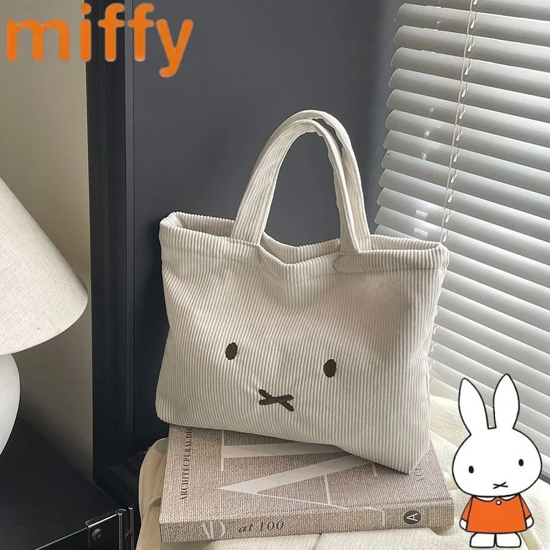 

Miffy Rabbit Cute and Sweet Creative Cartoon Embroidery Pattern New Fashion Versatile Portable Large-Capacity Corduroy Tote Bag
