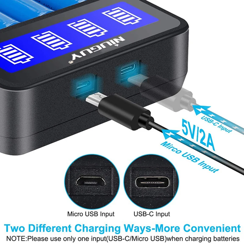 Battery Charger 4 Slots Fast Charging For NiMH/NiCd Li-Ion Batteries Charger USB USB C Port