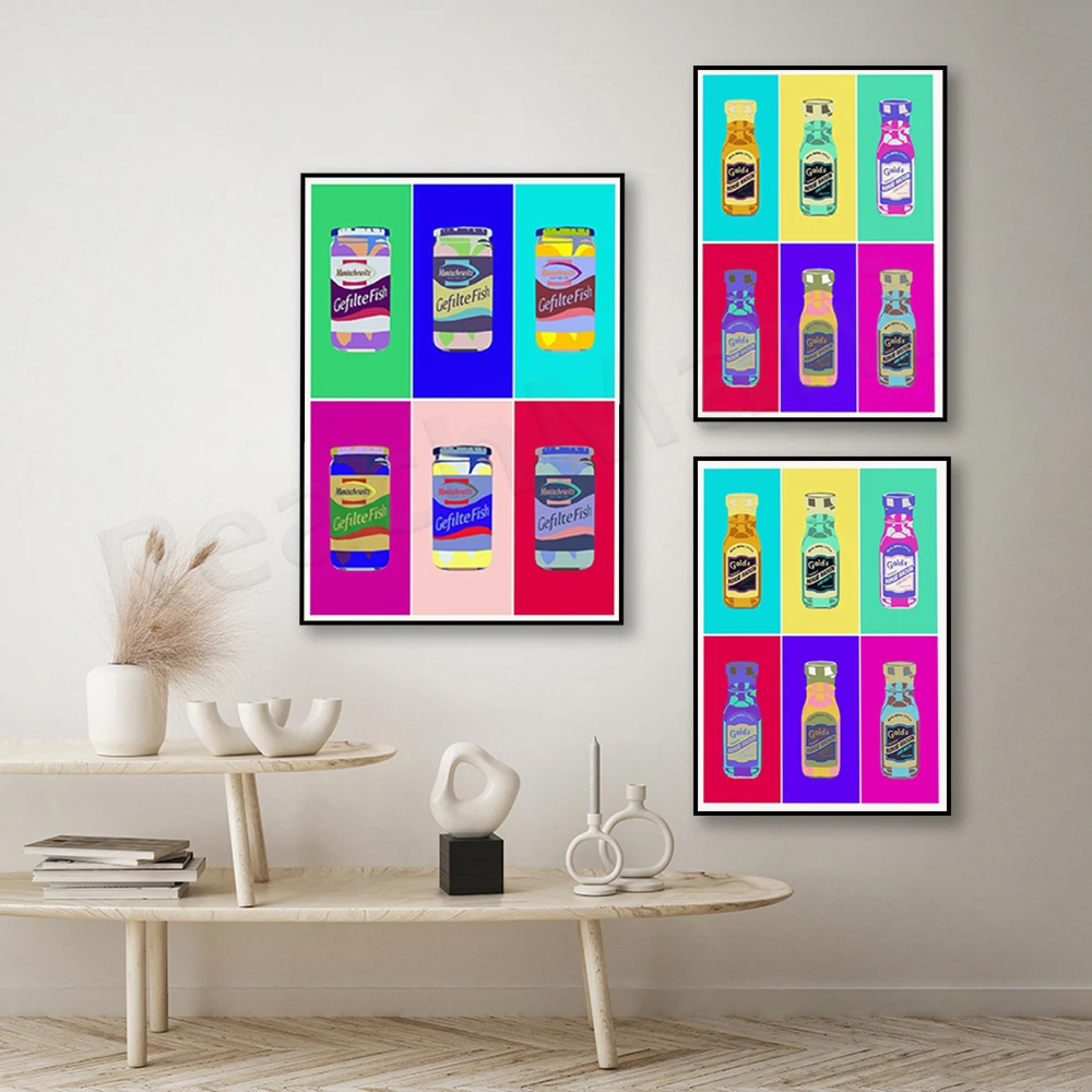 Cartel de rábano de caballo en oro, cartel de salsa de pescado, arte alimenticio, impresión colorida, decoración de vector minimalista, regalo de cocina