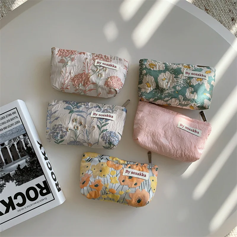 

8 шт. косметички холст с цветочным принтом многофункциональная длинная дорожная сумка для хранения для женщин