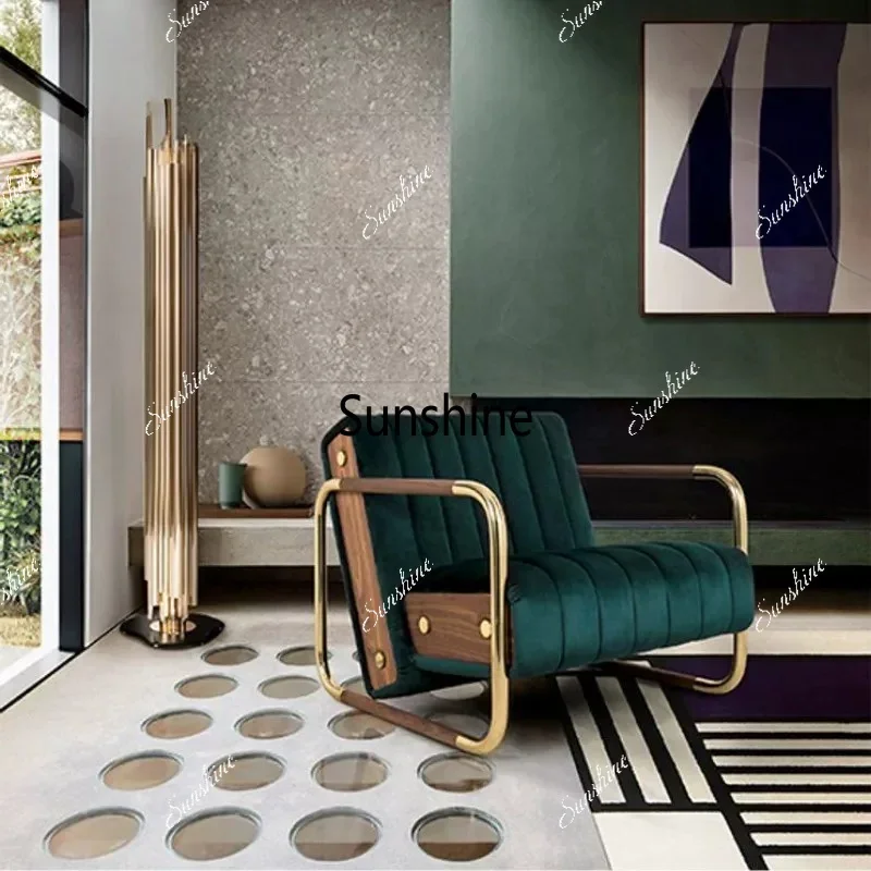 Italian light luxury leisure chair stainless steel metal matte leather sofa chair negotiation chairTJ