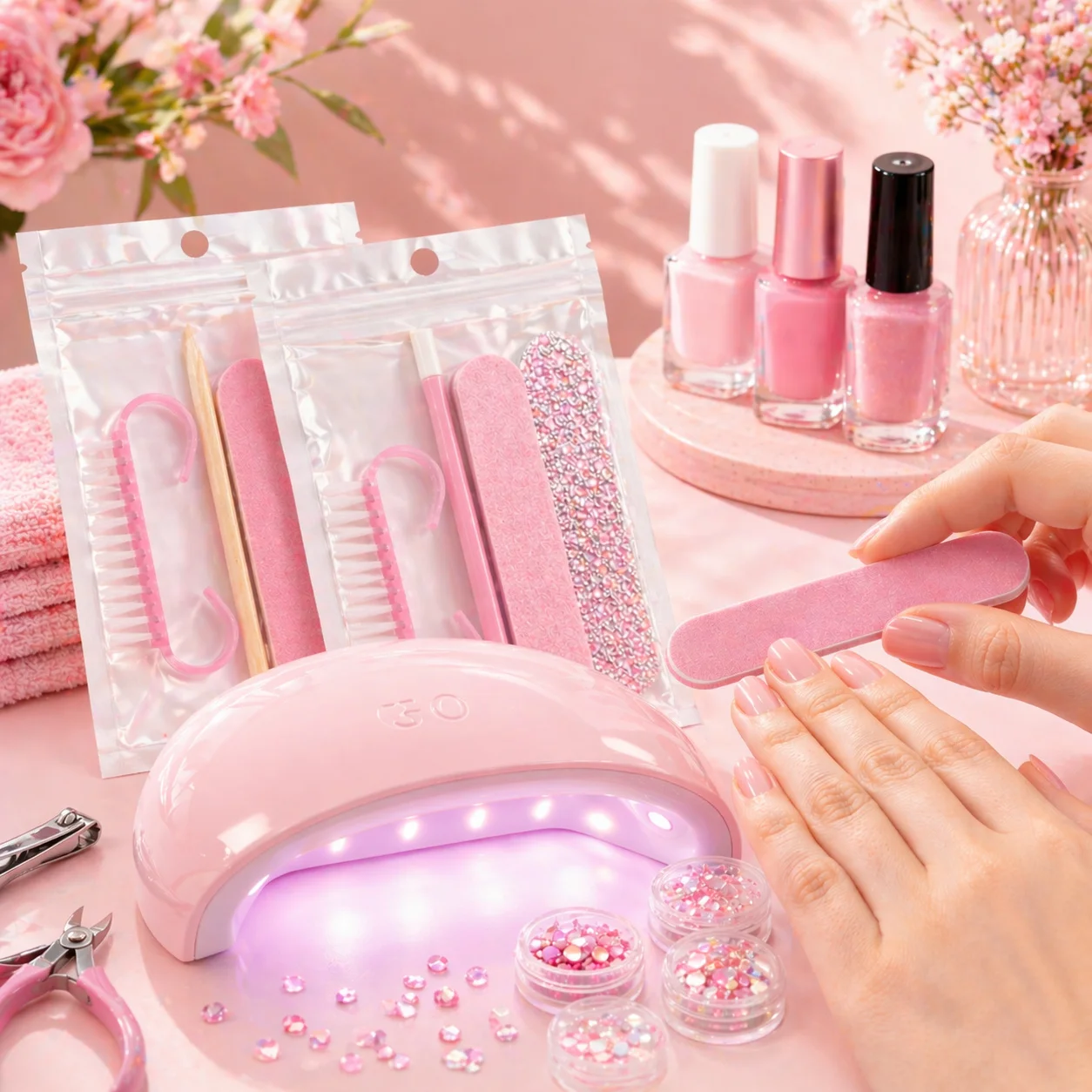 Kit de 5 piezas para uñas y pedicura, mini limas y palitos para uñas, limas de una sola cara, palito de madera para empujar cutículas y cepillo para uñas