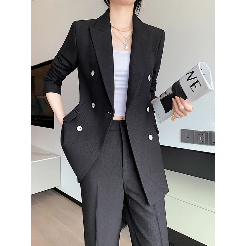 

Bla Suit Set Women's Casual High Street Sle Godd Ele Lady Premium Quali Polyester Fabric Long Sve Button up