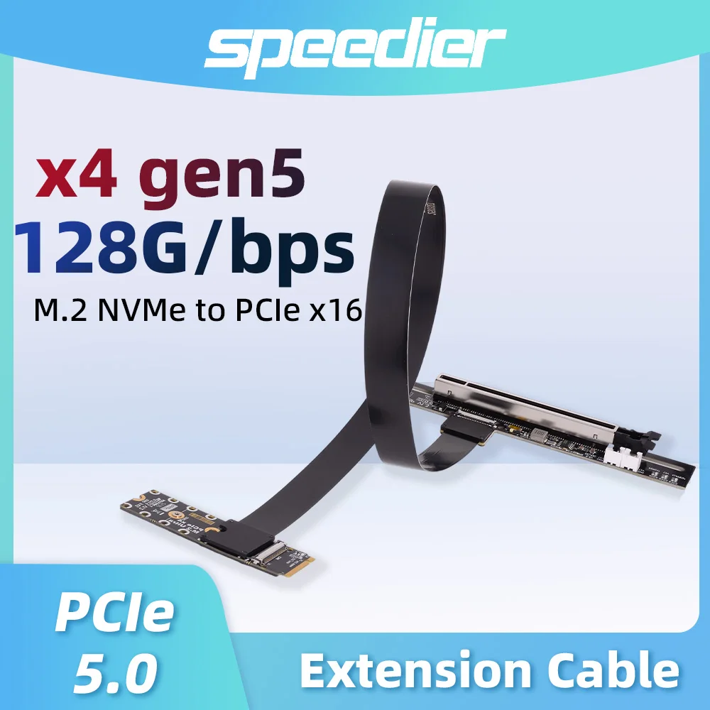 M. 2 NVMe Key M To PCI-E 5.0 X16 Graphics Card Extension Cable Riser Adapter 90 Degrees F43 PCI-E X4 Gen5 FFC 128G/bps 25cm 50cm