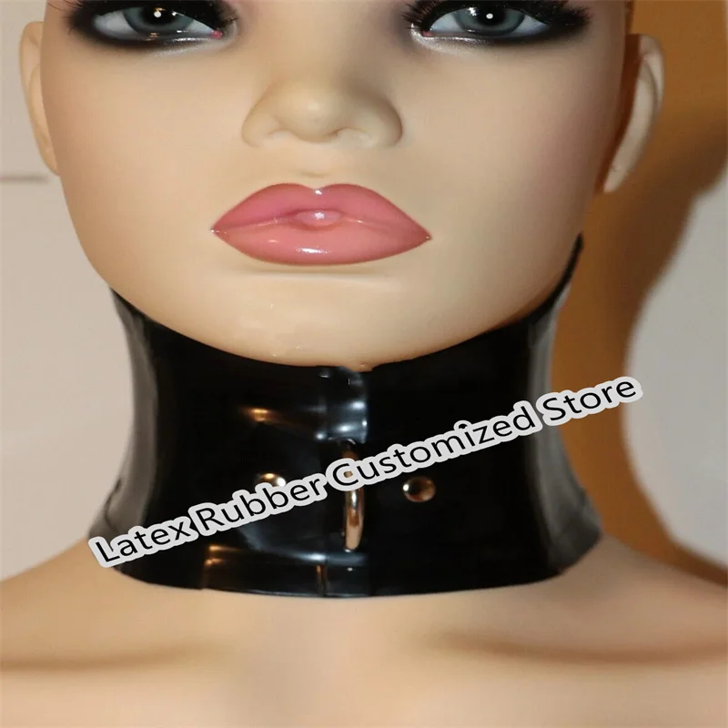 

1 мм черный корсет на шею, воротник-раб, D-кольцо, латексная резина, фетиш, сексуальное женское белье, костюмы для косплея