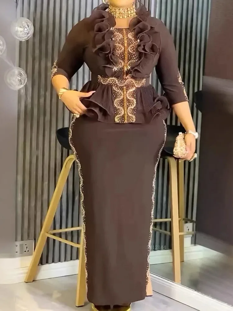 Vestidos Largos Elegantes para Mujer, Vestido Africano Dashiki con Diamantes, Vestido Maxi para Fiesta, Boda, Cumpleaños, Graduación, Noche, Ropa de Dubái y Turquía