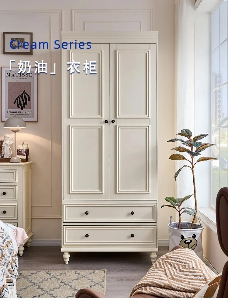 

American-Style Solid Wood Modern Simple Home Bedroom Clothes Cabinet Economical White Storage Organizer Wardrobe