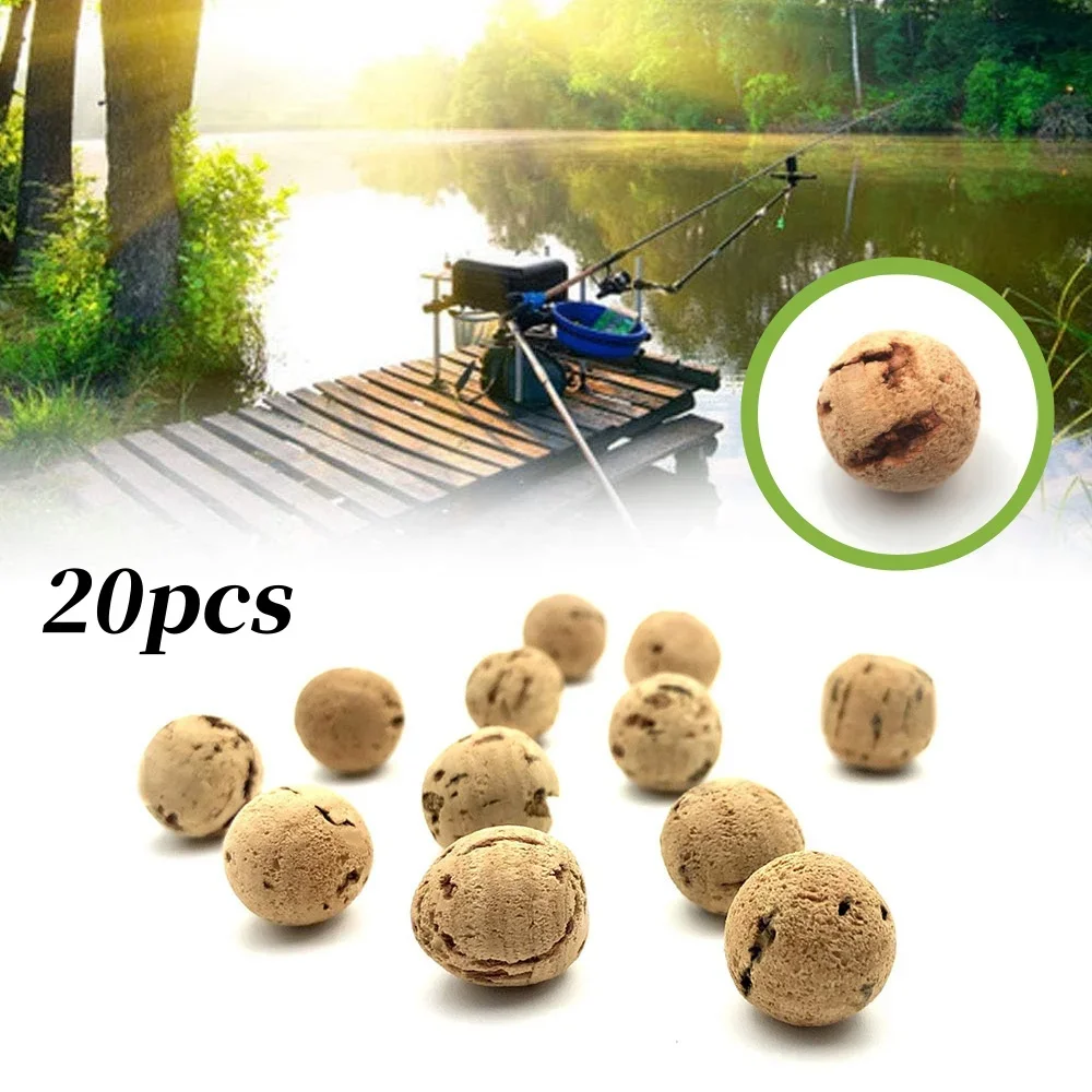 

20Pcs Floats Natural Cork Ball Unfill Beads Beans Carp Fishing Boilies No Smell Lure Floating Bottom Hair Rig Fishing Bait