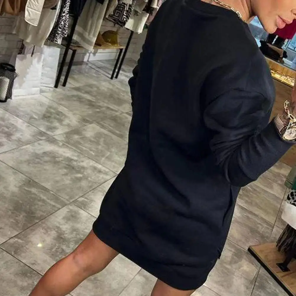 Casual sweatshirt Stijlvolle damessweatshirtjurk met zakken Casual mini-jurk met ronde hals en lange mouwen voor dagelijks gebruik Effen