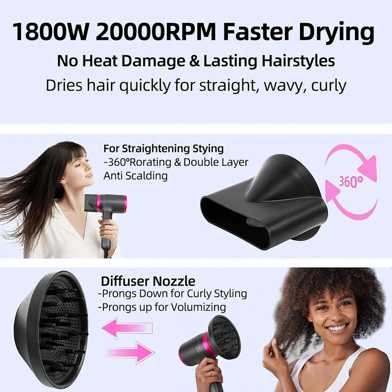 Hair Dryer With Diffuser 200 Million Ionic Blow Dryer For Woman 4C Thick Curly Hair EU Plug