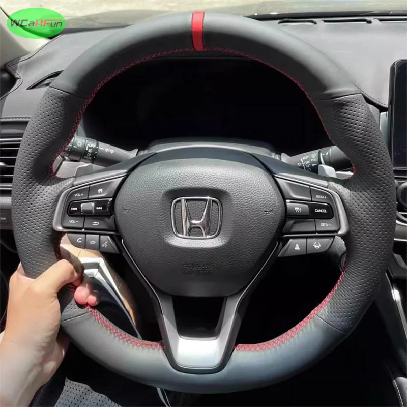 DIY Black Non-slip Faux Leather Car Accessories Steering Wheel Cover for Honda Accord 10 EX-L Insight 2019-2021