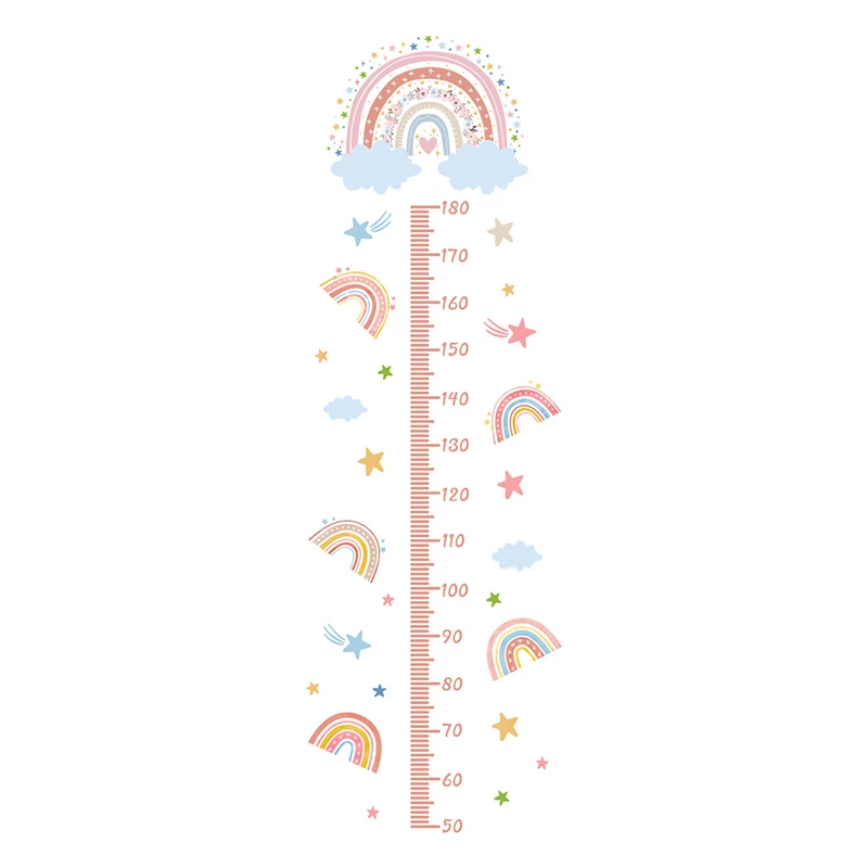 Pink Rainbow Growth Chart For Kids Wall Stickers Measure Height Children Ruler Nursery Room Decor Art Girl