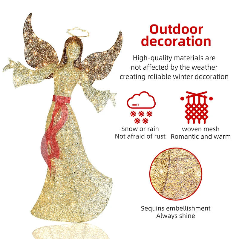 Golden 1pc Christmas Angel lamp decoration 120 LED Lights suitable for indoor and outdoor Garden Christmas  decoration lights