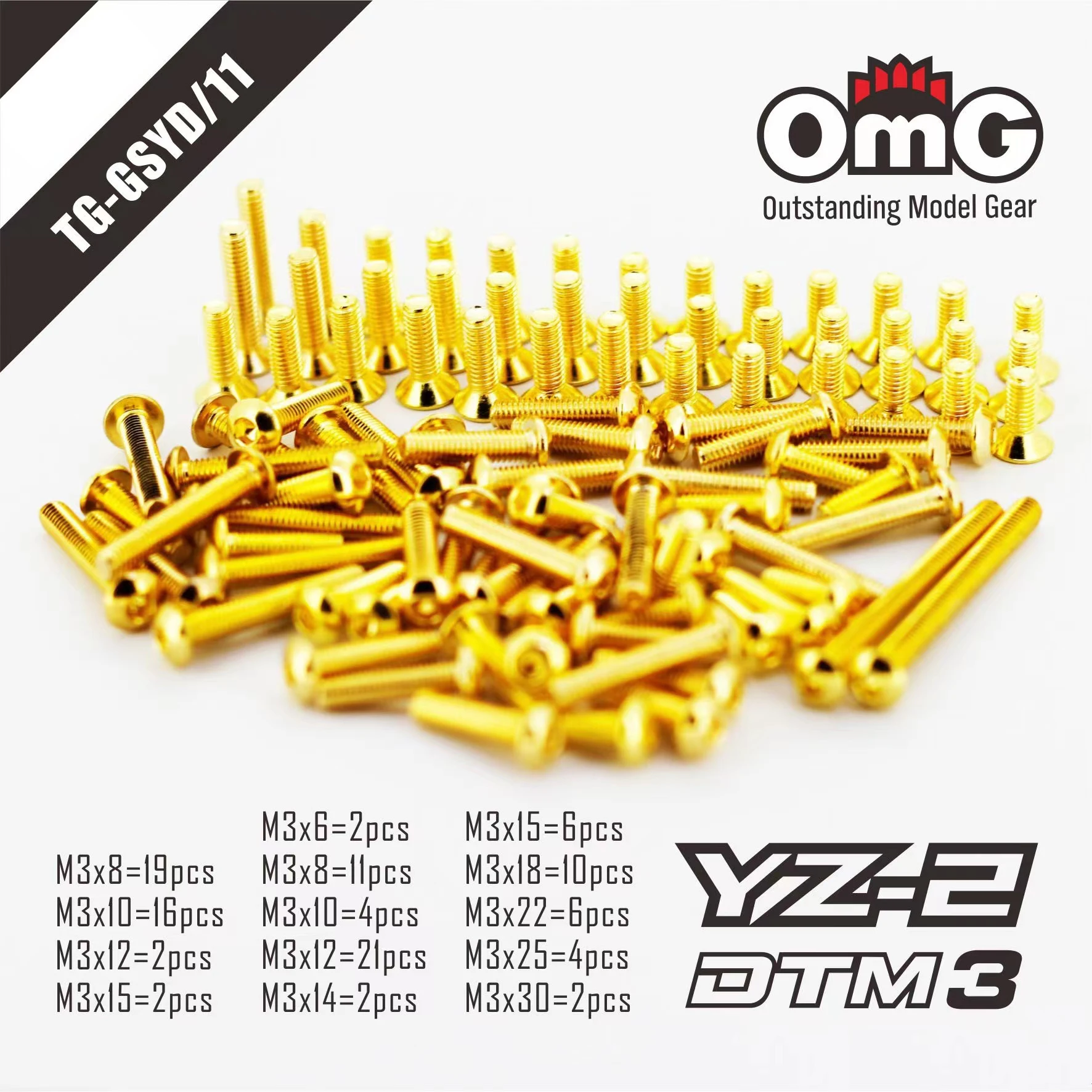 OMG M3 Golden Screw Kit for RC Car 1/10 YOKOMO BD9 BD10 YZ-4/SF2 YD2-Z YZ-2/DTM3/CAL3/T/EX2/E/EPlus/R Plus/RX/SX3/S/SPlus