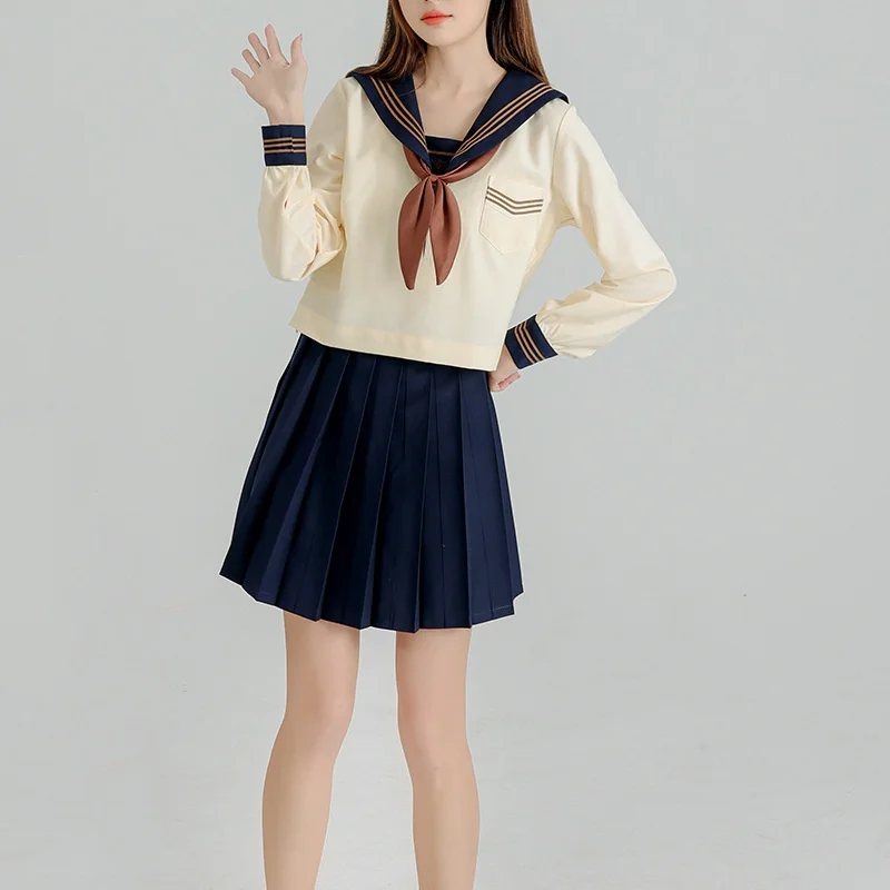 Women Light Yellow Sailor Suit Jk Uniforms College Middle School Uniform For Girls Students Anime Cos Costumes outfits