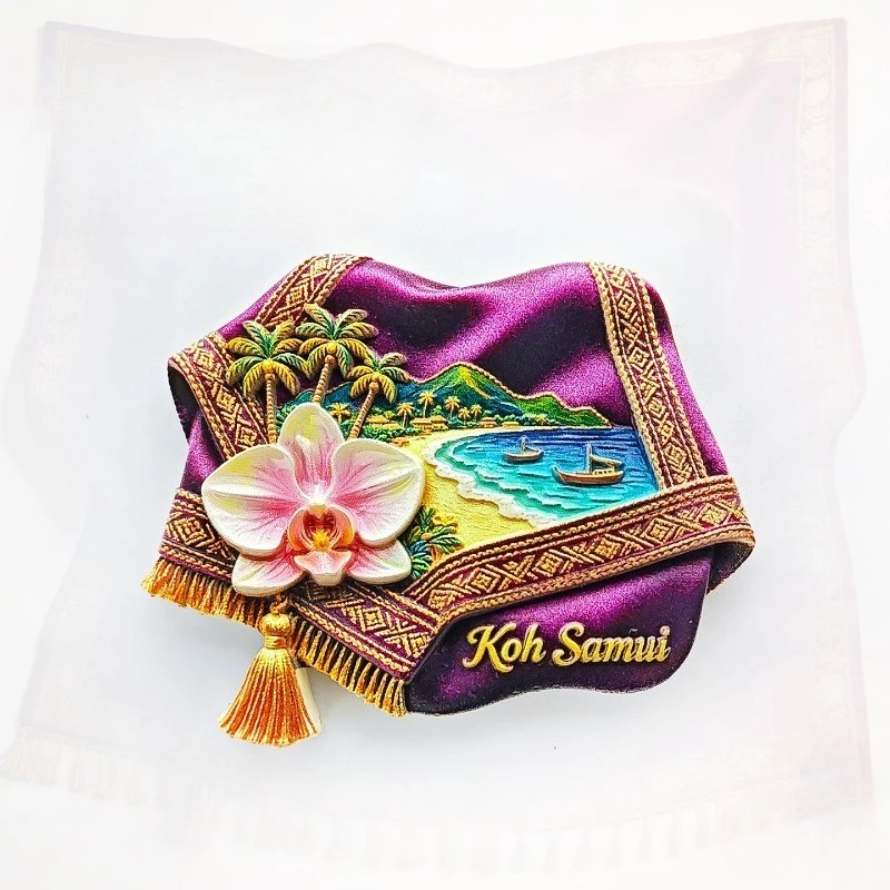 Imán de nevera con flor rosa de Koh Samui - Decoración romántica 3D de playa tailandesa, recuerdo único de isla tropical, regalo para viajes, decoración costera