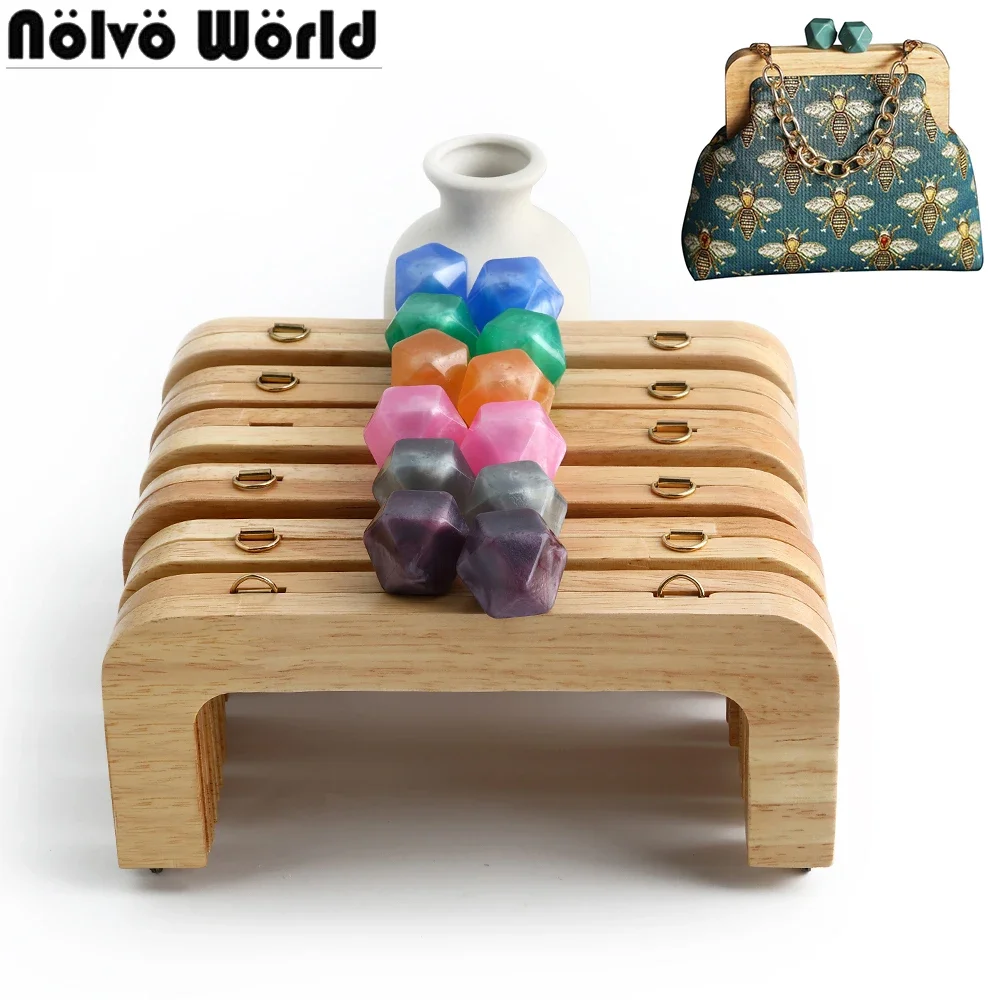 1/3/5Sets 19.6x8cm Nature Wooden Purse Frame For Handbag Kiss Lock Clutch With Shiny Candy Beads DIY Obag Handles Accessories