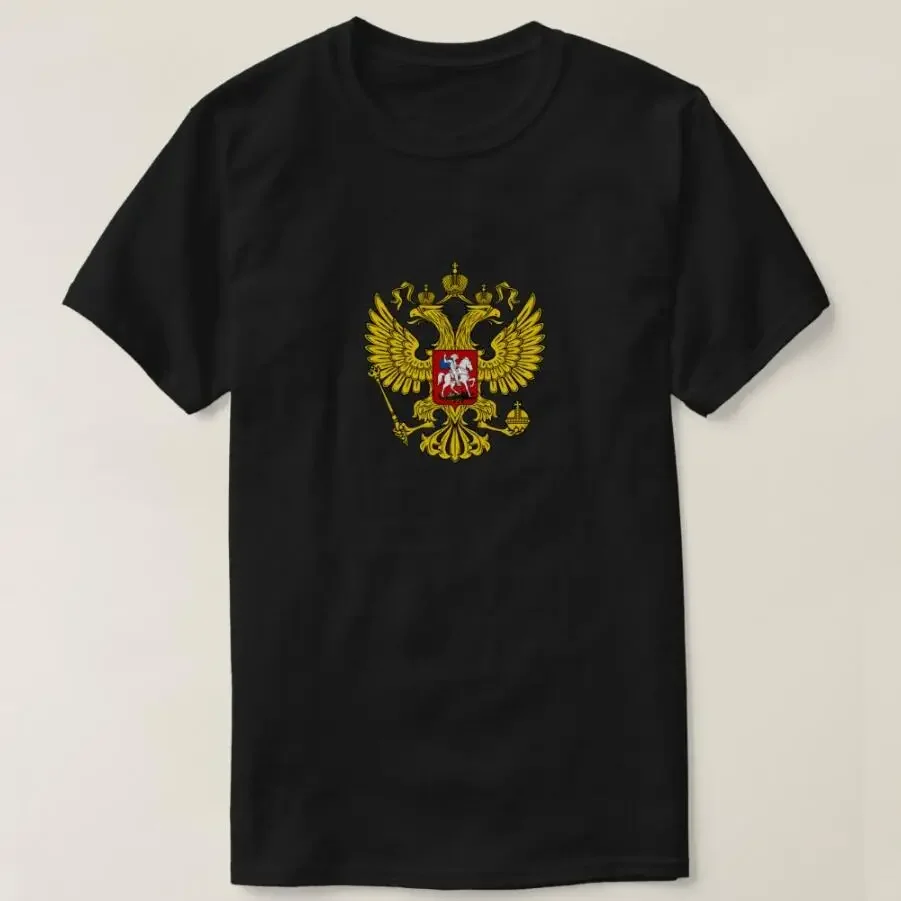 Yellow Russian Imperial Double Headed Eagle Emblem T-Shirt Short Sleeve Casual 100% Cotton O-Neck Summer T-Shirt