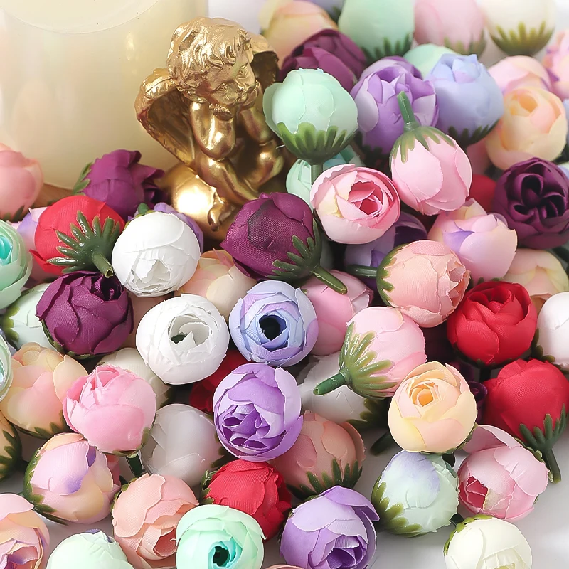 10/20/50 Uds. De rosas artificiales de 3,5 cm, cabeza de flores falsas de seda para decoración del hogar, decoración para fiestas y bodas, accesorio de corona DIY