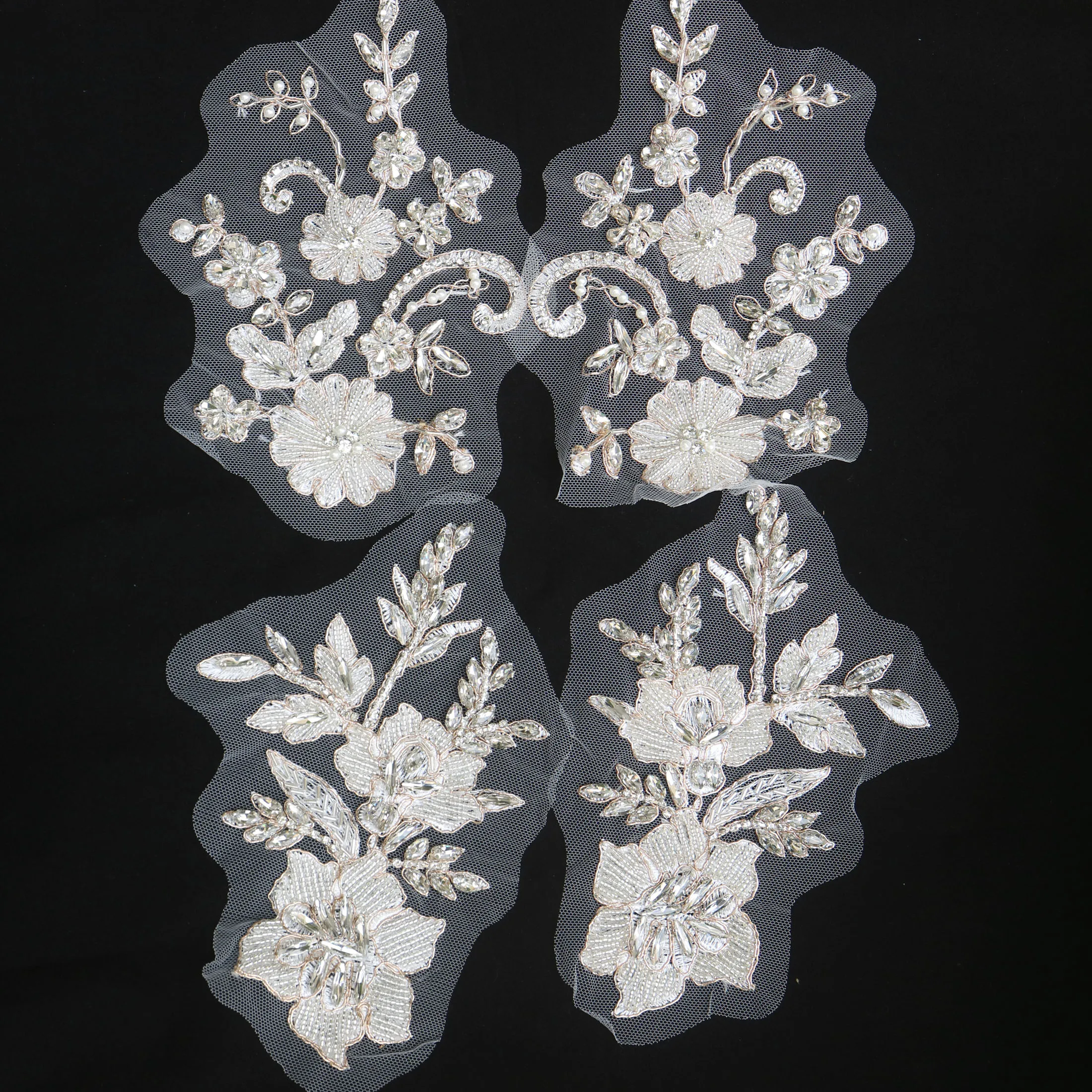 2 Stück/Paar Luxuriöse Glas-Strass-Perlen-Applikationen für Kleidung, DIY-Applikationen zum Aufnähen, Blumenapplikationen für Hochzeitskleider, Stickerei – Detail 1