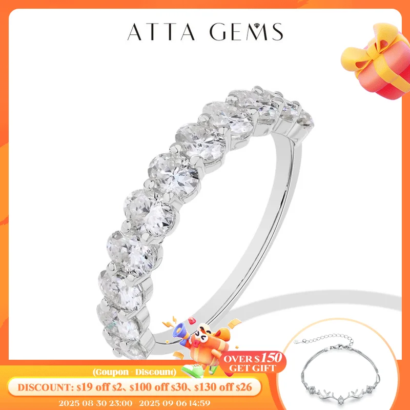 ATTAGEMS Oval Cut Moissanite Rings for Women 1.8CTW DVVS1 Diamond S925 Silver 18K Gold Plated Matching Wedding Band Jewelry Gift