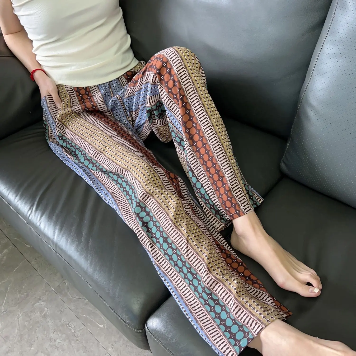 Thin Cotton Silk Pajama Pants Women Summer  Cotton Wide Leg Pants  Home Air Conditioning Pants Pajama Women