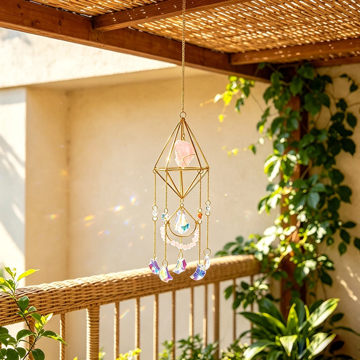 1pc Geometric Crystal Wind Chime Sun Catcher Rainbow Prism Hanging Ornament, Window Light Catching Wall Hanging Decor, Holiday F