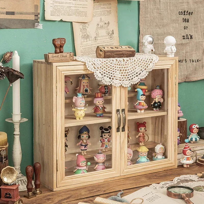 Artisan Handcrafted Wooden Blind Box Display Cabinet Dustproof Collectible Showcase Unique Desktop Decor and Organization