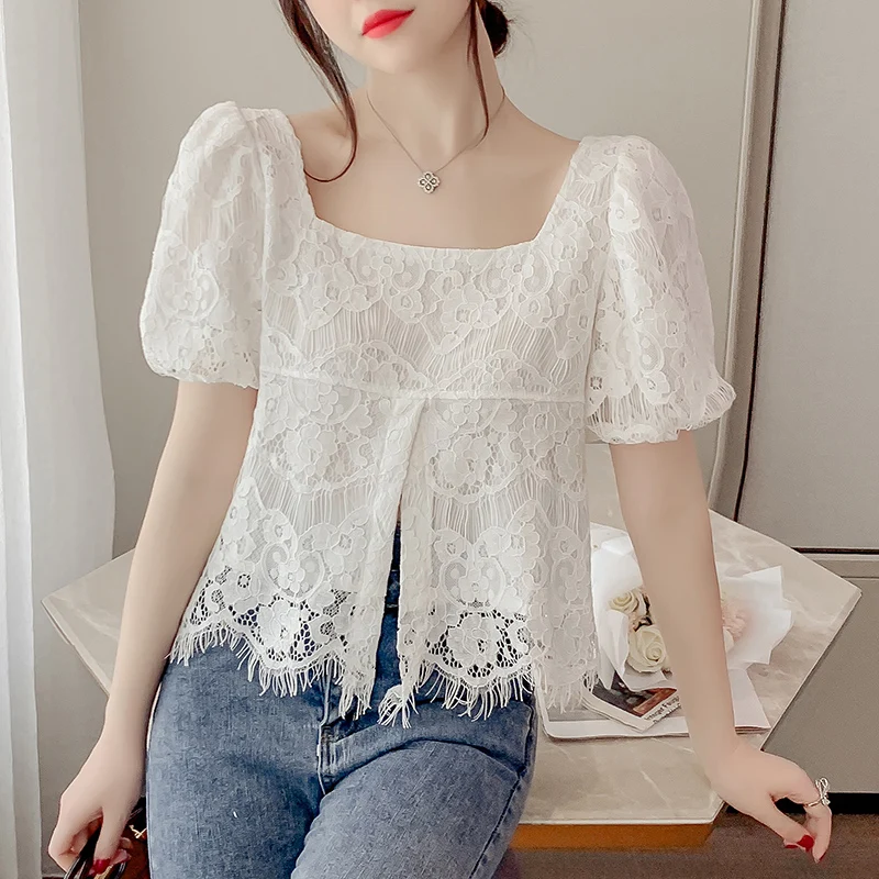 

Ladies Summer Fashion OL Lace Blouse Women Clothes Girls Casual Split Hem Clothing Female Sexy Tops Cheap Wholesale BPAY6077