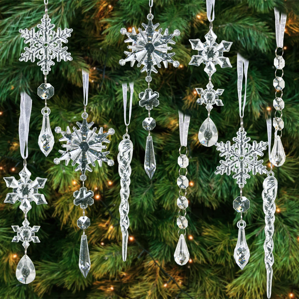 10pcs Christmas Snowflake Ice Pendants Xmas Tree Hanging Ornaments Navidad Home Decoration Winter New Year Party Supplies Natal