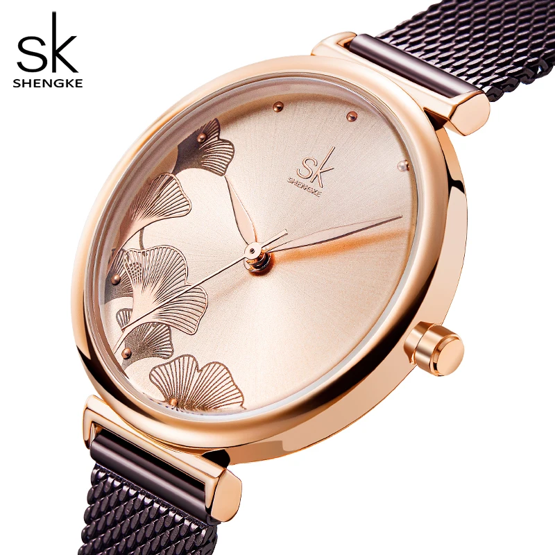 Relojes Shengke de diseño Original para mujer, relojes de pulsera de cuarzo a la moda con trébol de la suerte para mujer, reloj femenino elegante de lujo superior
