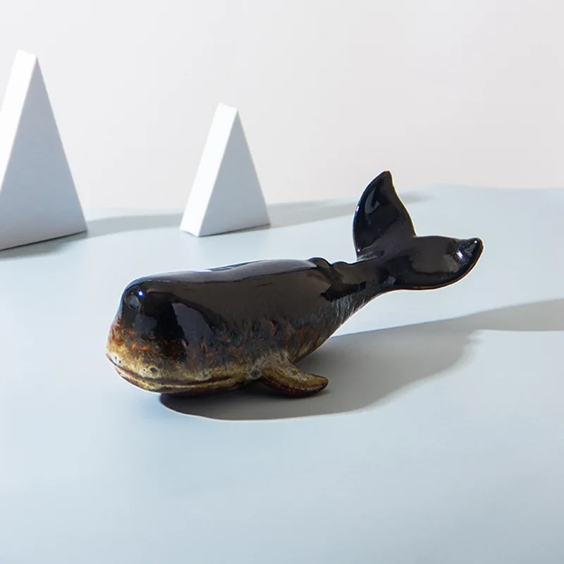 

Modern Aesthetic Whale Ceramic Sculpture Simulated Porcelain Statue Creative Art Craft Desk Room Home Decoration Ornament
