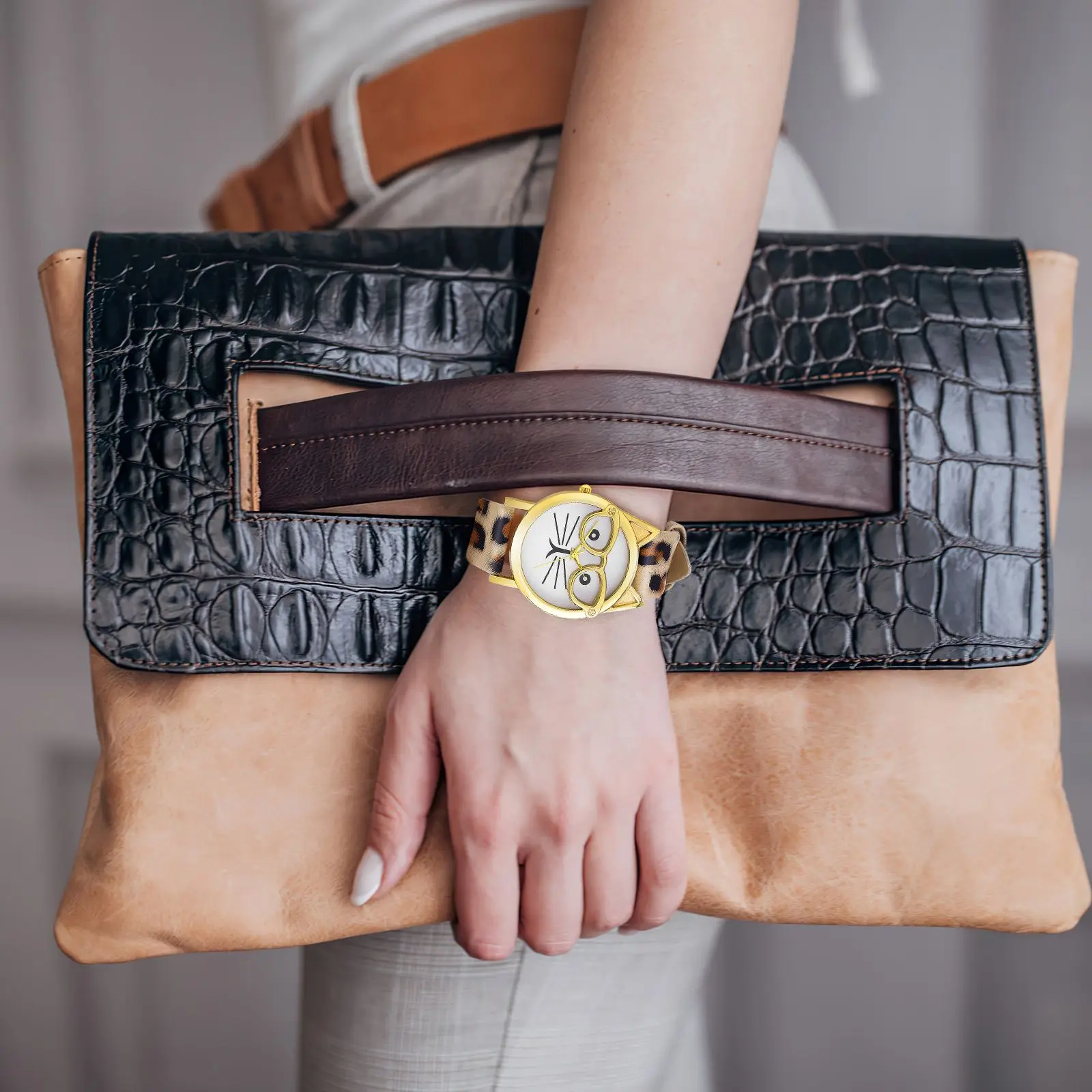 Okulary Cat Watch Boys Prosta konstrukcja Pu Cartoon Pattern Time Telling