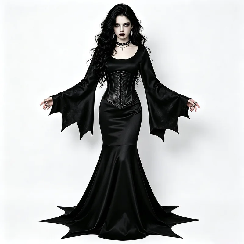 Vestido Longo QICHE com Tema Gótico de Vampiro para Mulheres, Vestido Maxi que Cobre o Chão, Traje para Festa de Halloween no Outono