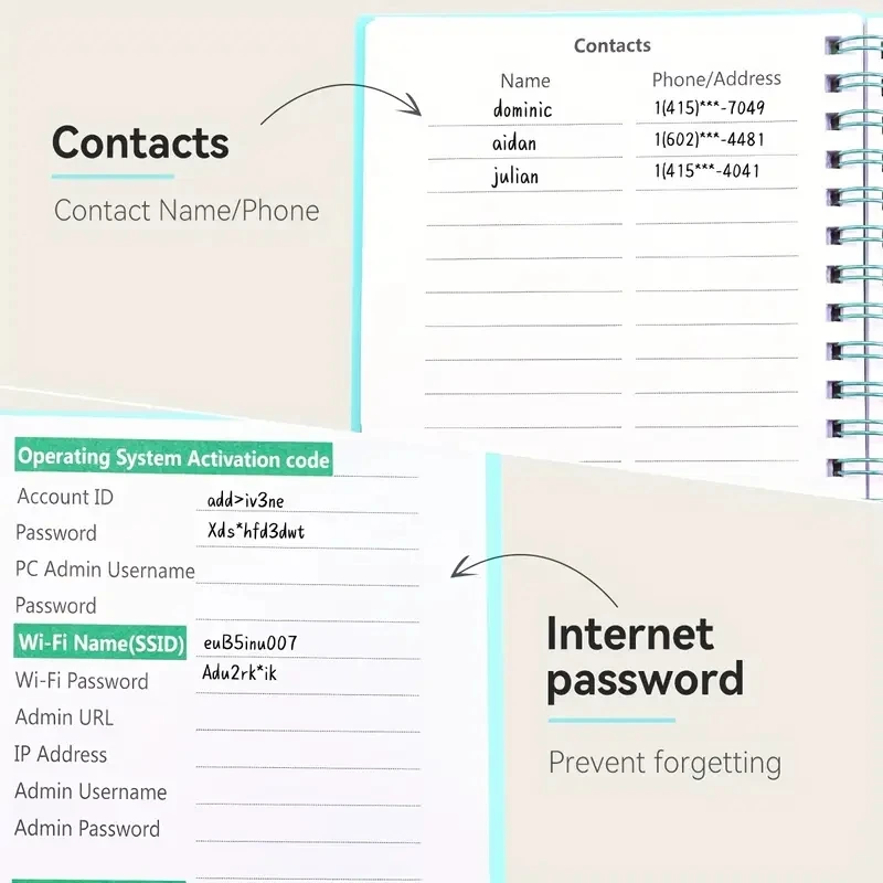 Libro de contraseña en espiral con pestañas alfabéticas, cuadernos pequeños, Bloc de notas, cuaderno de tapa dura, almohadillas de escritura diaria,